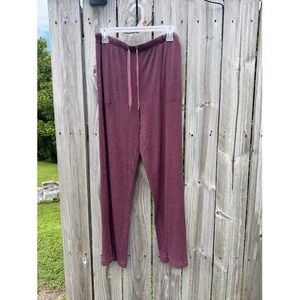 Lounge Midnight Pajama Pants Womens Medium Burgundy Ribbed Knit Drawstring